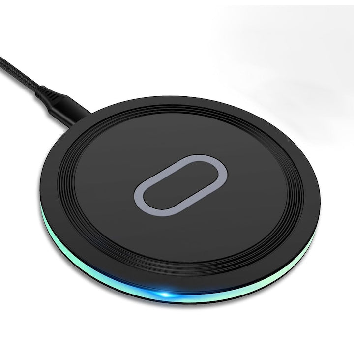 Incarcator wireless rapid 15W universal  USB-C  ultra subtire  compatibil iPhone 15/14/13/12/11/XS/XR/8  Samsung S24/S23/S22/S21  Google Pixel  AirPods Pro  OUYLAF  Negru
