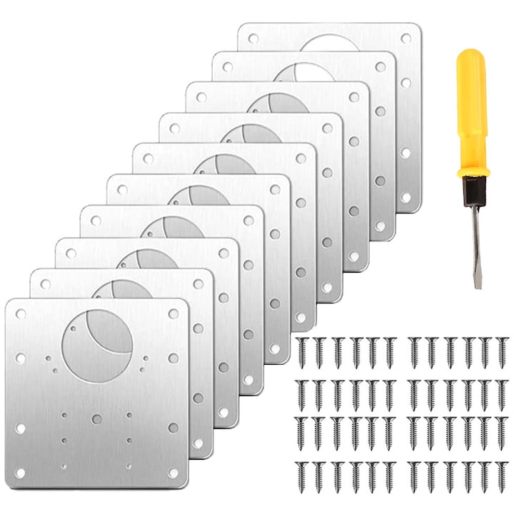 Set 10 elemente de reparare a balamalei  inox  cu suruburi  Cu cutit de mana  90 x 90 mm  Argintiu