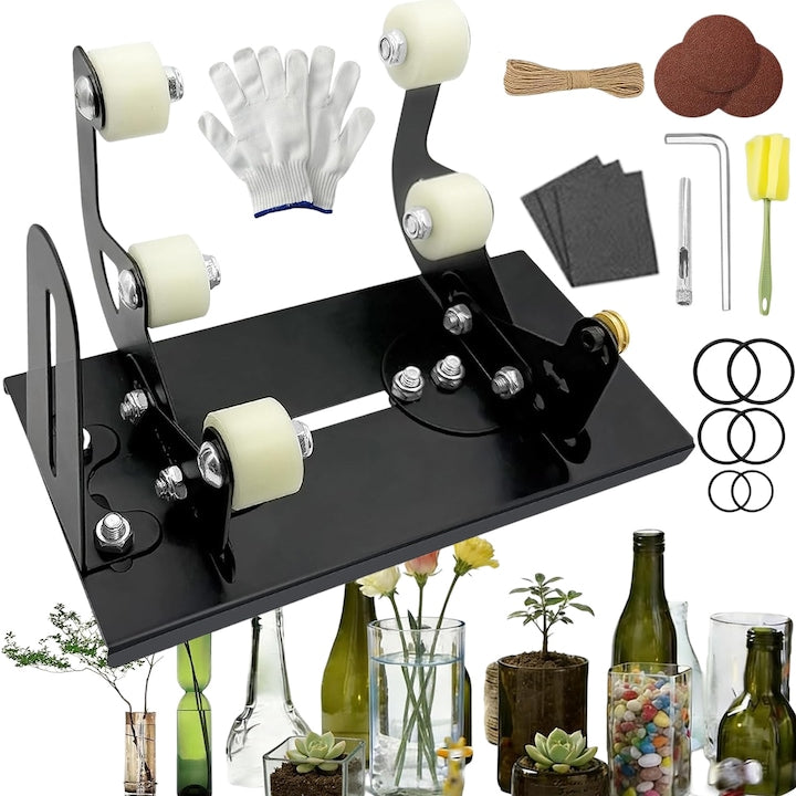 Set de 19 Cutter Sticla Ajustabil  Swejah 5 Roti Ajustabile  Masina de Taiat Sticle  pentru Sticle Rotunde si Patrate de Vin  Diametru 3.3–14 cm  Set Complet cu Accesorii  DIY Decoratiuni Casnice  Negru
