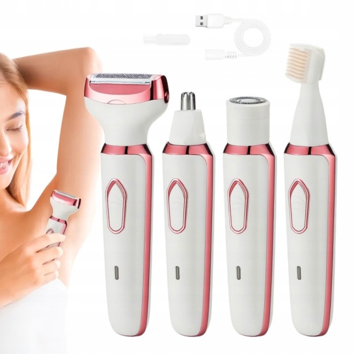 Epilator electric 4 in 1 pentru femei  aparat de tuns pentru fata corp nas si sprancene  reincarcabil USB  fara iritatii