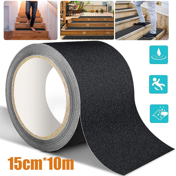 Heavy-Duty Black Anti-Slip Tape for Stairs 15cmx10m High Traction for Outdoor/Indoor Safety Anti-Slip Traction Tape on Roll Tread Grip Tape