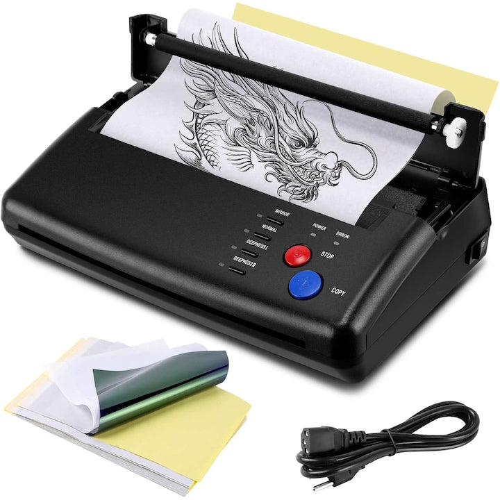 Masina de Transfer pentru Tatuaje  SANSES  30 Coli Hartie de Transfer  Compacta  Design Portabil  Rezolutie Inalta  28x22x7cm  Negru