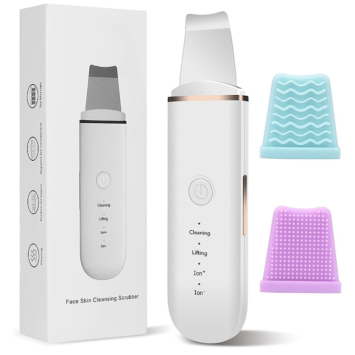 Rqiurpn Facial Care Device, Deep Cleansing Spatula, 4 Modes, Skin Lifting, Skin Scrubber, Blackhead Removal, White, 175x55x15mm