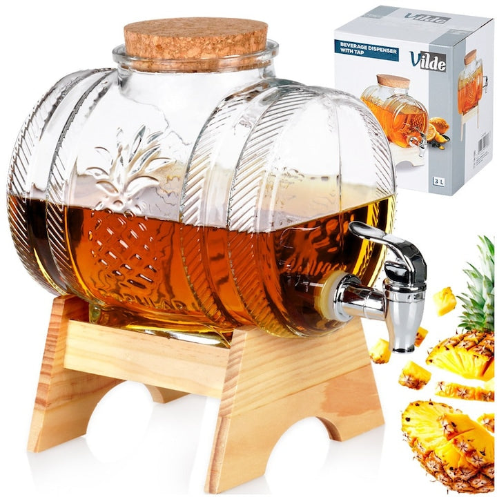 Borcan Cu Robinet Si Suport  Vilde  25x14x19.5 cm; 25x17x25 cm  Sticla  Capac Din Pluta  Suport Din Lemn De Bambus  Deschidere Larga Pentru Umplere  Transparent