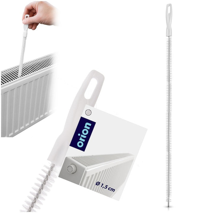 Perie Pentru Calorifer Si Spatii Inguste  Orion  Design Flexibil Lung  60x1.5 cm  Alb  Plastic Rezistent Si Inox  Ideala Pentru Curatarea Prafului Din Calorifere Si Zone Greu Accesibile  Maner Ergonomic Cu Agatatoare  Accesorii Curatenie Casa