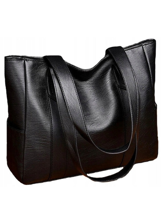 OEM - Large and spacious black faux leather women's shopper bag, ideal for the office, university, carrying A4 documents, shopping, and everyday use, 39x35x10 cm, 12 interest-free installments