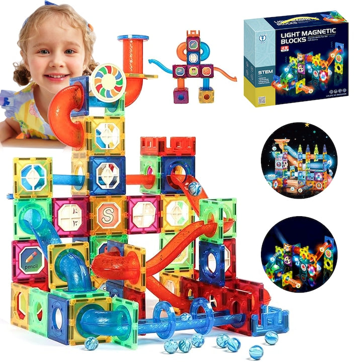 Set de Constructie Magnatic Wacorresi  49 Piese  Include Traseu cu Bile  Pista cu Bile Luminoase  Blocuri ABS  STEM Educativ  Autocolante  Cadou Copii 3+  Multicolor