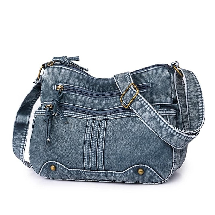 WNANNAN - Geanta de umar  piele PU  albastru denim  25x20x10cm  1 bareta ajustabila  2 compartimente 12 rate cu 0% dobândă