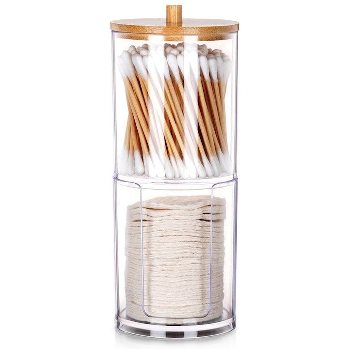 Recipient  Vilde  Doua Niveluri  Capac Din Bambus  Functie Dispenser  7 x 18 5 cm  Transparent