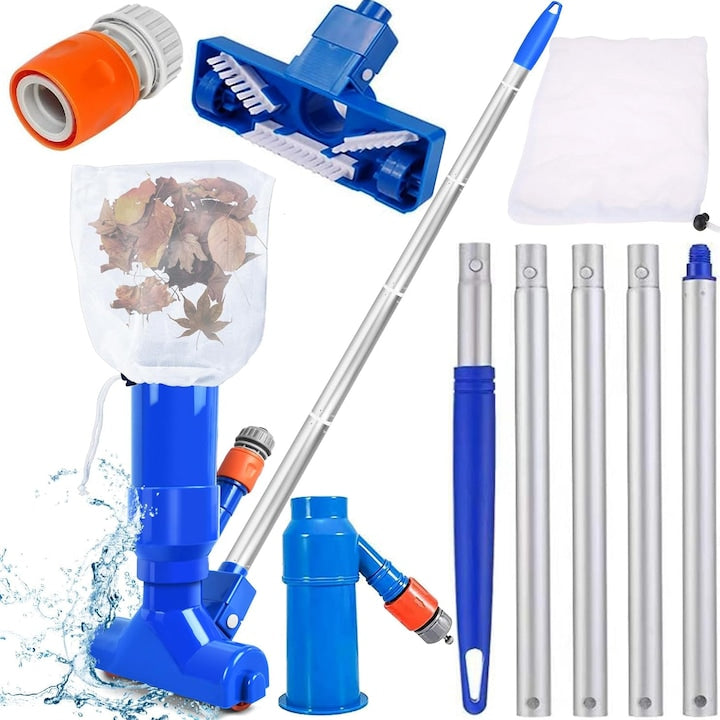 Kit Profesional Curatare Piscina Malcom cu Aspirator si Pol Telescopic Extensibil 120cm  Plasa Integrata  Design Multicolor Eficient pentru Curatare Zilnica si Intretinere Apa Limpede