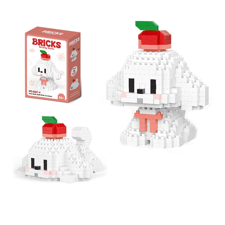 Set de Constructie Mini Pudel Alb cu Piersica pe Cap Blocuri Creative ~200 Piese  2 Pozitii (Sezand/Culcat)  pentru Copii si Adulti
