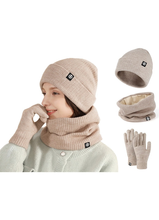 ZOUN - Set de caciula de iarna  calduros  captusit cu fleece si gros  compatibil cu ecranul tactil  unisex  marime universala  potrivit pentru tinute de zi cu zi  sport  timp liber si alte activitati in aer liber pe timp de iarna  culoare kaki