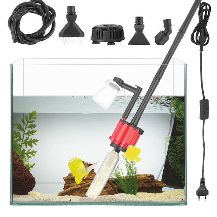 Aspirator Nisip Acvariu Electric  Rqiurpn  Retractabil 47-115cm  1800 L/H  28W  6 in 1  Kit Curatare Substrat  Schimbator Electrics Multifunctional de Apa Pentru Acvariu  Schimb Apa  Sifon  pentru Curatarea si Filtrarea Acvariului  Negru/Rosu