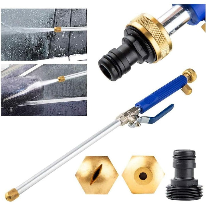 Duza de apa de inalta presiune  lance de apa pentru pistol de pulverizare cu 2 duze de curatare  duze de pulverizare  conector furtun de gradina de 46 cm  dus de gradina cu jet hidrostatic - albastru