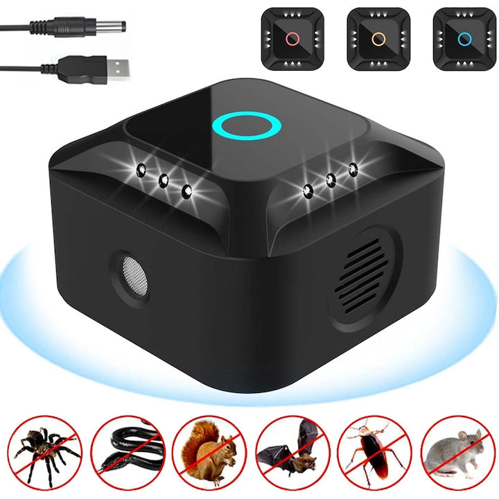 Repelent ultrasonic pentru rozătoare  NCRealher  3 moduri de funcționare  12 lumini stroboscopice  negru  300m