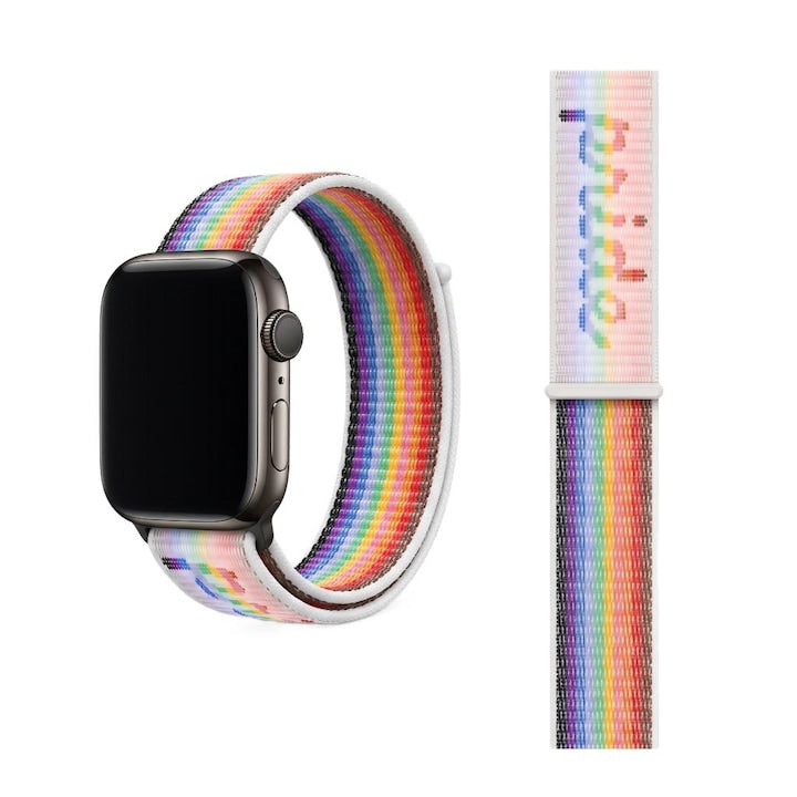 Curea pentru Apple Watch din Nailon Tesut  Tip Loop  38/40/41/42 mm (S10/S11)  Respirabila  Ajustabila  Curcubeu Multicolor