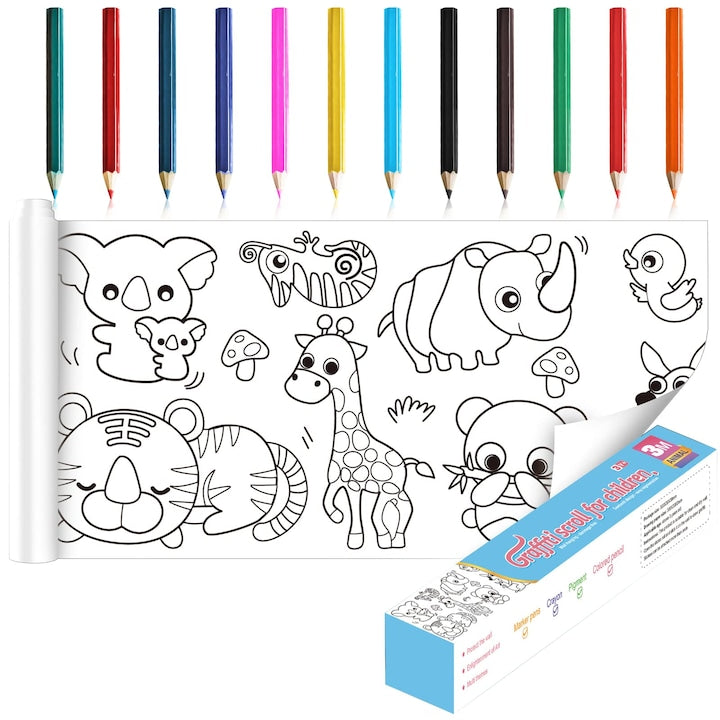 Set Placa de Colorat cu creioane pentru Copii LYCENXI  30cm x 3m  12 culori