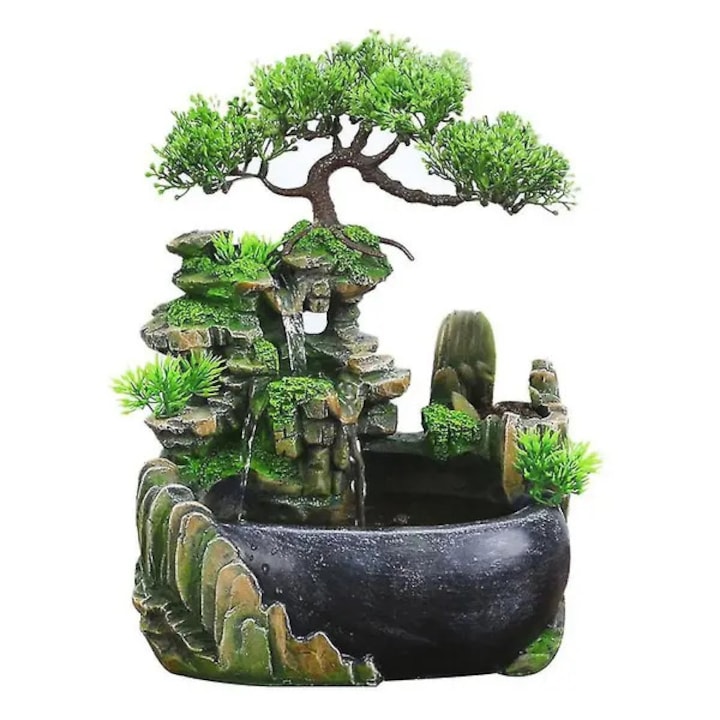 Decoratiune de birou cu peisaj de piatra si cascada  verde  20x15x28cm