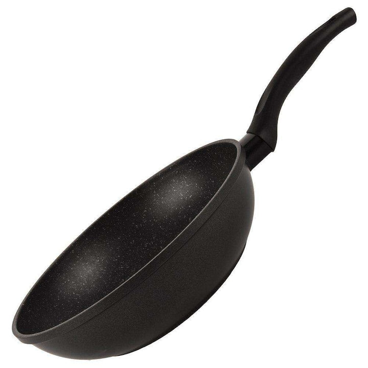 Tigaie Wok  Orion  Grande  30 cm  Strat Granit Antiaderent  Compatibila Cu Diferite Tipuri De Plite  Maner Confortabil  Care Nu Se Incalzeste  Potrivita Pentru Spalare In Masina De Spalat Vase  Negru