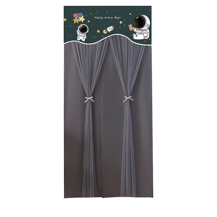 Perdea pentru usa blackout YANYXR BCS2903013  dublu strat cu dantela si captuseala termoizolanta  blocare lumina  fara gaurire  gri  90 x 210 cm  1 panou