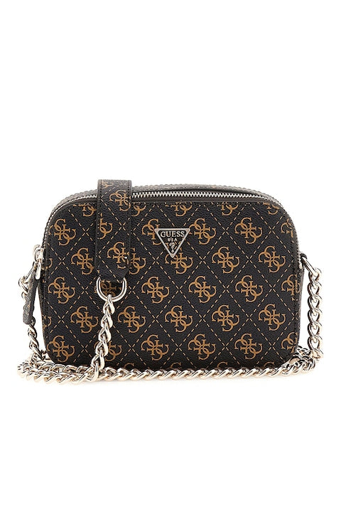 GUESS - Geanta crossbody cu model monograma  Negru  Caramel 12 rate cu 0% dobândă