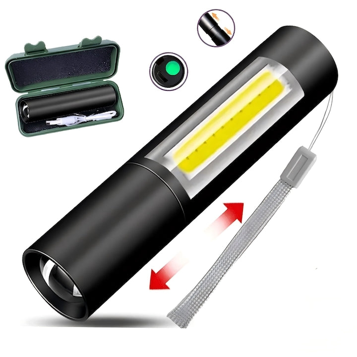 Lanterna LED Reincarcabila  Mini Lanterna Puternica cu Lumina Laterala  Portabila pentru Camping  Ciclism si Situatii de Urgenta
