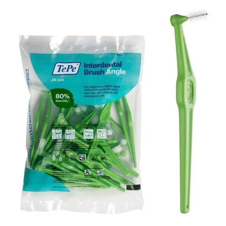 Periute interdentare TePe Angle 0 8 mm  set 25 unitati  verde