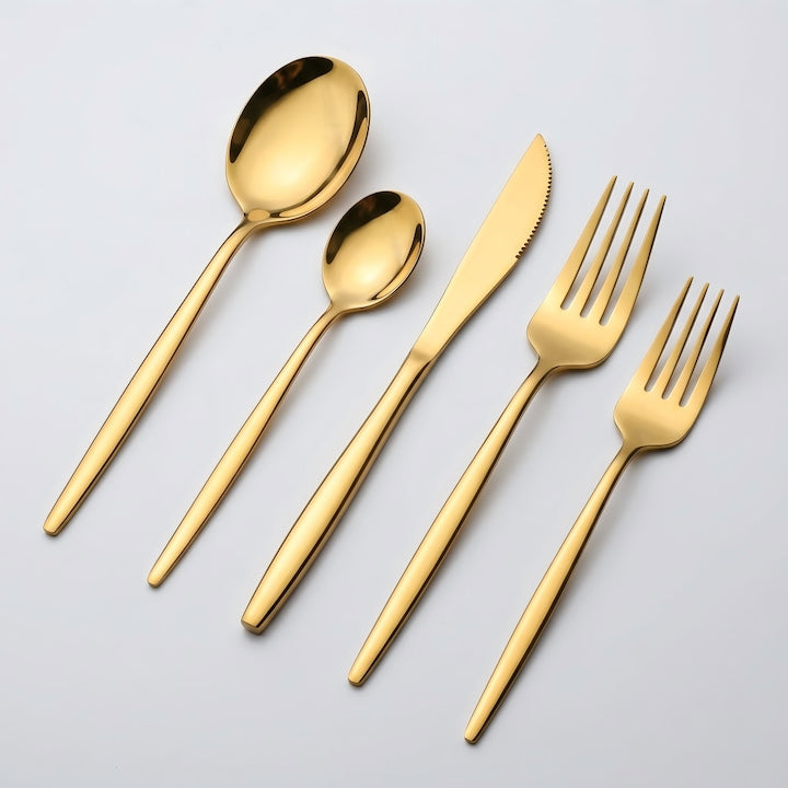 30-Piece Gold Stainless Steel Cutlery Set, Dinnerware for 6 People, Glossy Rust-Resistant Stainless Steel, for Wedding/Party/Home
