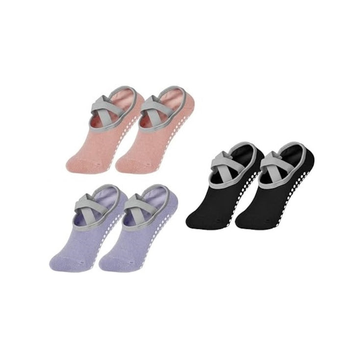 JENUOS - Set 3 perechi de sosete pentru yoga  dans  pilates  fitness  marime universala  Multicolor