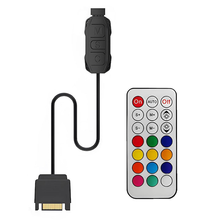 Controler ventilator ARGB  Hub 3-pin 5V  Cu telecomanda  Alimentare SATA  Pentru Bande LED  racire cu apa  radiatoare  Alb