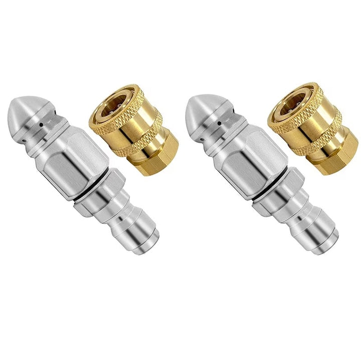 Duza de curatare cu presiune inalta din inox cu racord rapid 1/4"  AjieQaQ  set 2 bucati  16.9x60.7mm  argintie