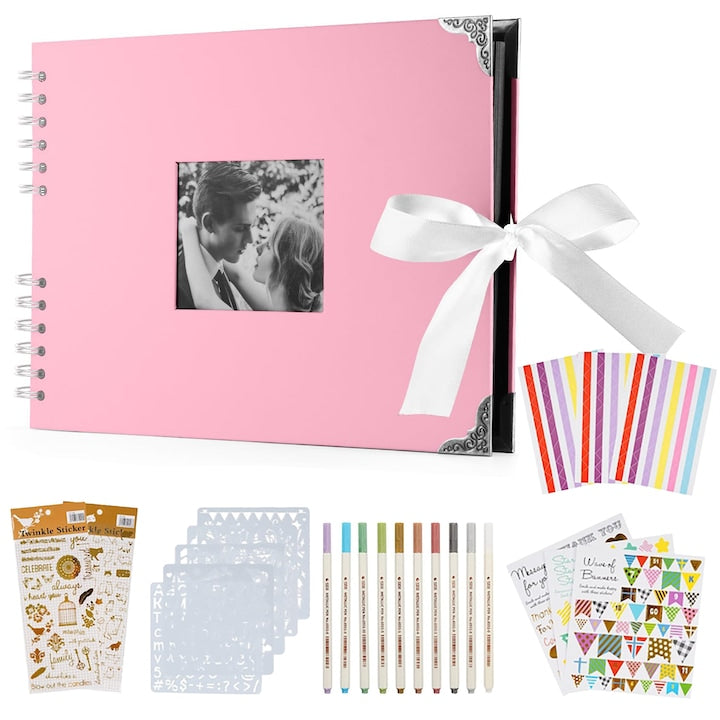 Set album foto creativ  WALALLA  Carton/Metal  Carte memorie DIY  Roz