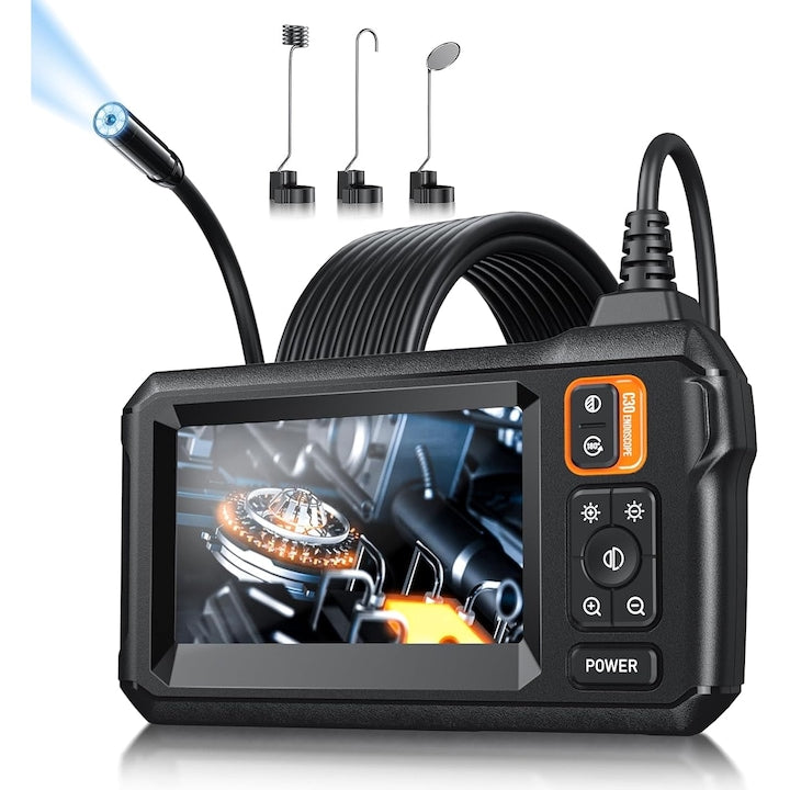 Camera Endoscopica De Inspectie Cu 8 LED-uri Reglabile  10M  IP67  Rezolutie 2MP 1920x1080P  4.3" ecran LCD 2000mAh  Conectare Telefon Android/IOS  3 Capete Incluse  8 mm Diametrul camerei  OUYLAF  Nergu