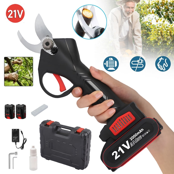 Professional Cordless Electric Pruning Shears 25mm-35mm - Lightweight Tree Branch Scissors with 2 x 21V 2000mAh Batteries - Branch Cutter for Trees, Garden, and Orchard