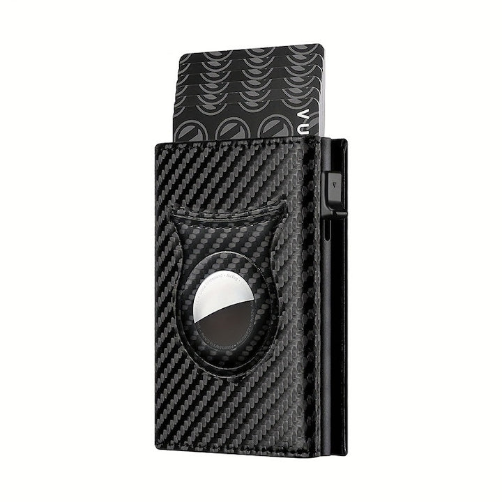 YQLAFT - Portofel Barbati Din Piele Naturala  Protectie RFID Pentru Carduri  Carcasa Din Aluminiu  Design Simplu Si Placut  Cu capac de protectie pentru urmarire  Negru Carbon