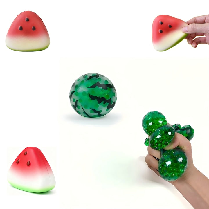 Set 5 Jucarii Antistres Squishy  3 Felii de Pepene + 2 Bucati cu Marbele  Stress Relief Sensory Toy for Kids & Adults