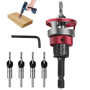 Suness Juksun 6-Piece PVC Drill Bit Set, compatible with electric drills, for pipe repairs, DIY improvements. With sealing tape and gloves. Forged steel. Includes 4 different sizes: 2.8 x 8 mm, 3.2 x 8 mm, 3.5 x 10 mm, 4 x 10 mm, black.