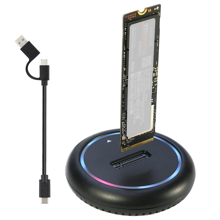 Statie de andocare M.2 pentru SSD NVMe si SATA NGFF  USB-C 3.2  10 Gbps  2230/2242/2260/2280/22110  RGB  OUYLAF  Negru