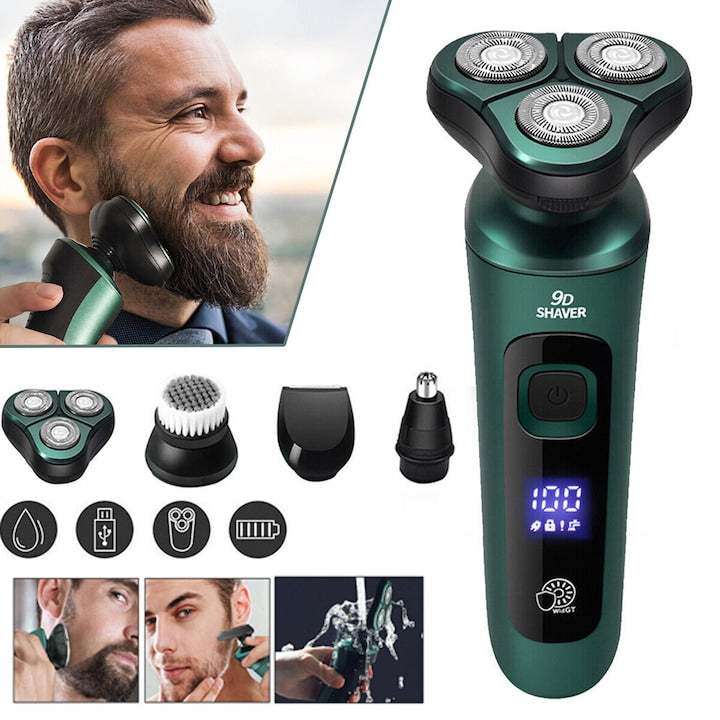 Men's Electric Shaver Electric Shaver for Beard and Face 4-in-1 Rotary Shaver Trimmer for Sideburns Rechargeable Wet and Dry Use Waterproof