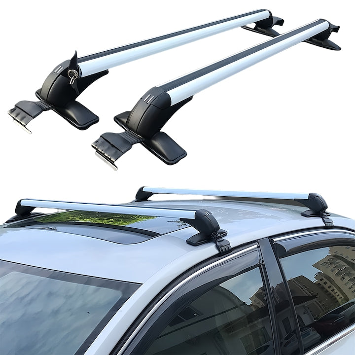 Wacorresi Universal Aluminum Cross Roof Bars, Anti-theft Cross Bars with Lock and Keys, Set of 2 Pieces for All Cars with Longitudinal Roof Rails, White