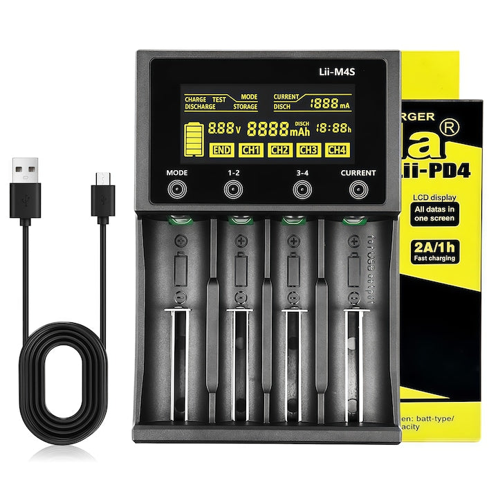 Universal Battery Charger Wacorresi Smart Charger 4 Slots for Batteries LCD Display Multi-Safety Protection Fast Charging Ni-MH/Ni-Cd AA/AAA Black