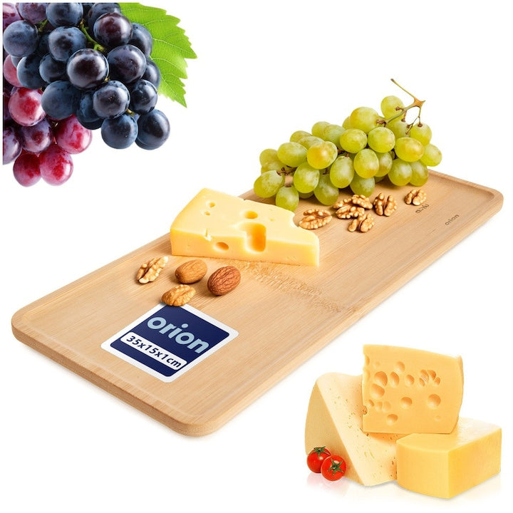 Platou Dreptunghiular Lung Pentru Aperitive  Orion  35x15x1 cm  Natur  Lemn De Bambus Ecologic  Tava De Servire Spatioasa Pentru Deserturi  Branzeturi Sau Fructe  Suport Decorativ Pentru Lumanari  Rezistent La Umezeala  Ideal Pentru Uz Casnic Si Horeca