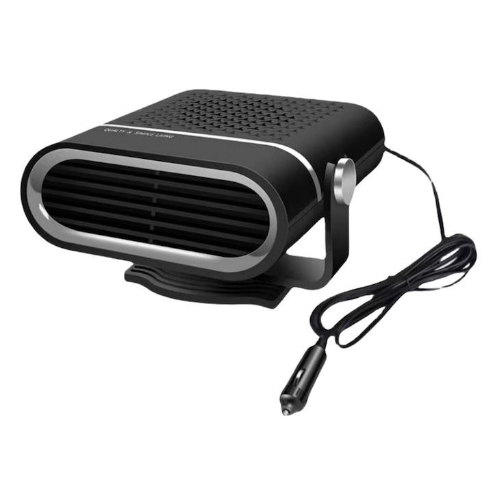 12V Car Heater with 2-in-1 Fan, Cooling or Heating, Multiple Ventilation Functions, Defrost and Defog, 150W Power, 360° Adjustable, 1.6m Power Cable, Silent Operation, Black