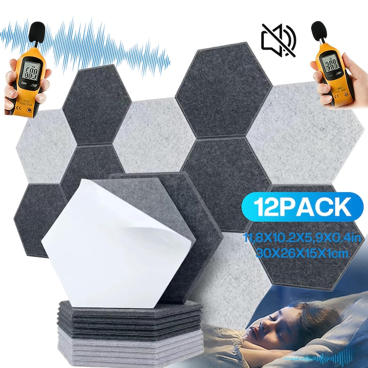 Set 12 Panouri Acustice Autoadezive  Reduce Zgomotul de Fond Suprafata Este Neteda Sigura si Durabila Hexagonal Rezistente la Flacara Pentru Studiouri de Inregistrari Home Theaters Sali de Conferinte Poliester 30x25x1cm  Multiculoare