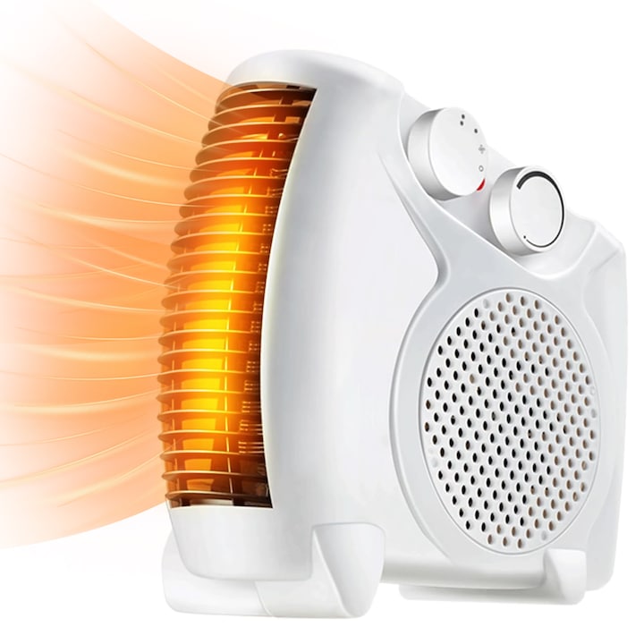 Electric Fan Heater, 2 Power Settings, Compact and Quiet with Fast Heating, 2000W, 2 Adjustable Levels, for Office, White
