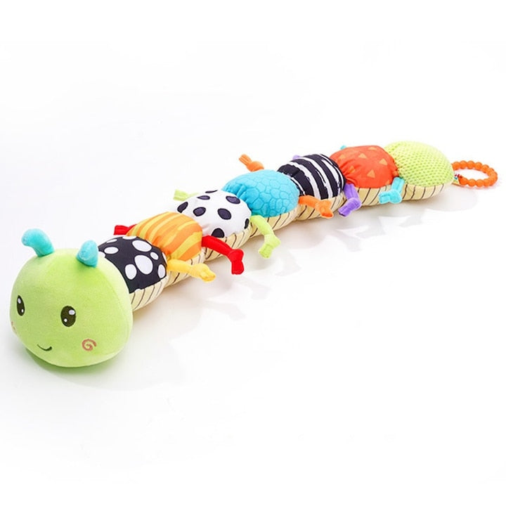 Jucarie Bebe Senzoriala Muzicala Omida  56x9 cm  moale cu texturi multi-senzoriale  design cu rigla si clopotel  pentru nou-nascuti  baieti si fete 0-12 Luni  Verde Omida