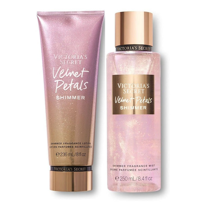 Set Victoria Secret  Velvet Petals Shimmer- Spray de corp 250 ml si Lotiune de corp 236 ml