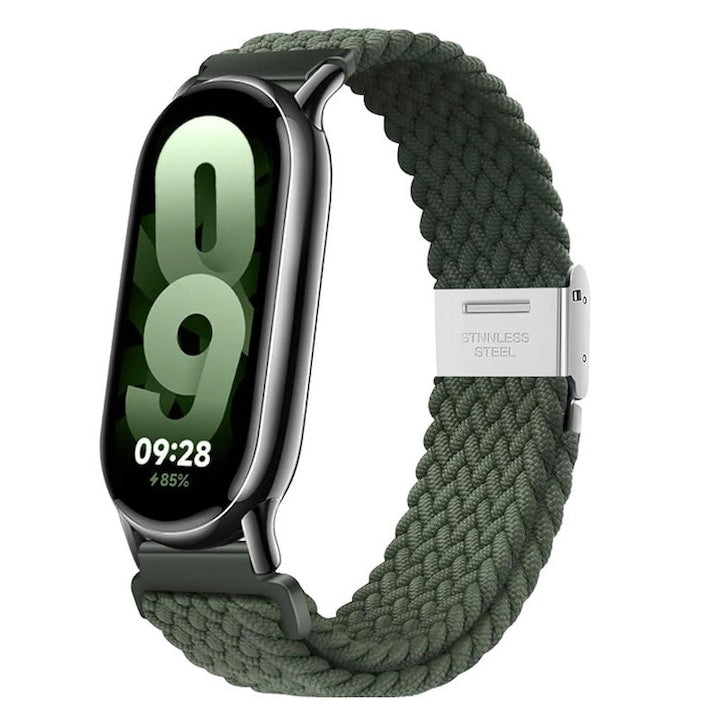 Curea bratara fitness compatibil xiaomi mi band 8  curele Nailon elastice  cu metal inchizatoare  Verde