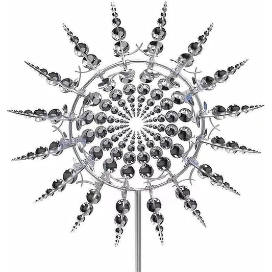 Moara de vant  kinetica  pentru gradina  afisaj fascinant  doua niveluri de „lame” care se rotesc in directii opuse  31 cm - WINDARA