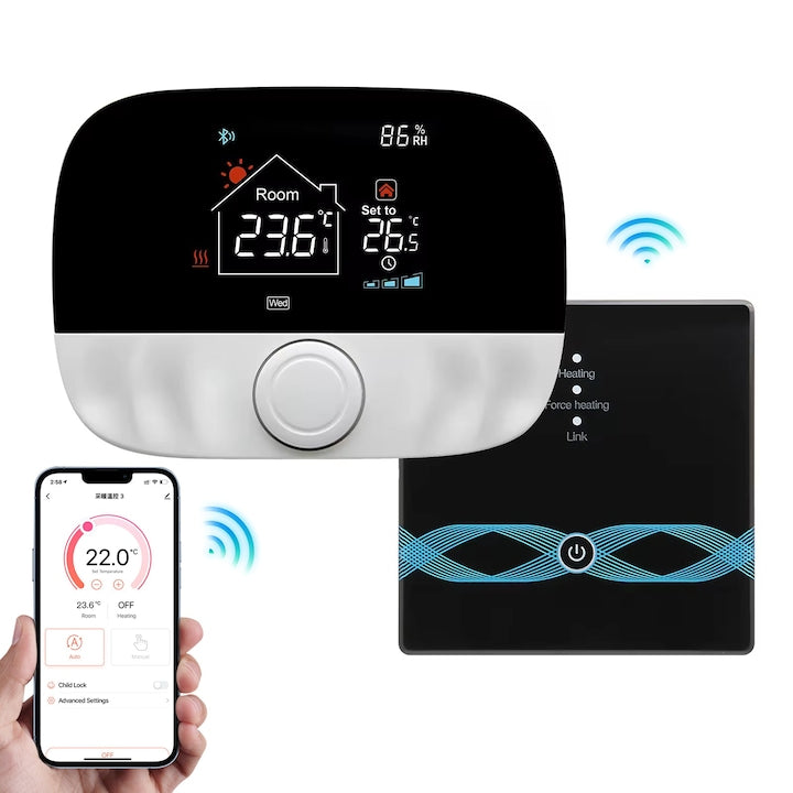WiFi Smart Ambient Thermostat SANSES RF Wireless Voice Control Internet/Smartphone Controlled Compatible with Smart Life/Tuya Smart Google Home Ambient Temperature Control Programmable Receiver Included Black
